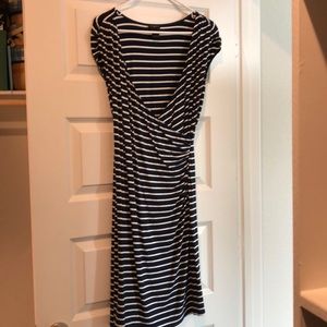 Ann Taylor Striped Shoulder Sleeve Wrap Dress